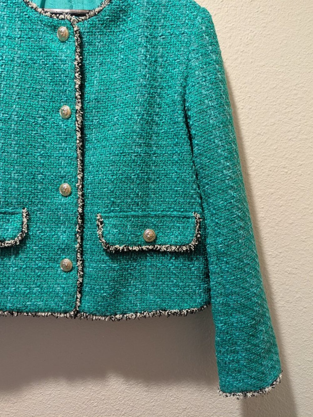 H&M Green Tweed Jacket Gold Buttons Size M - Picture 10 of 11